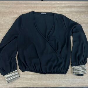 Fashion Nova Black Wrap Blouse with Beaded Cuffs